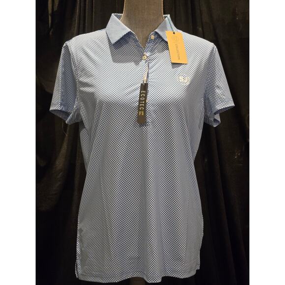 NWT Blue & White Gingham Women's Swing Juice Ecotec UPF 50+ Golf Polo Size Large - Picture 1 of 6